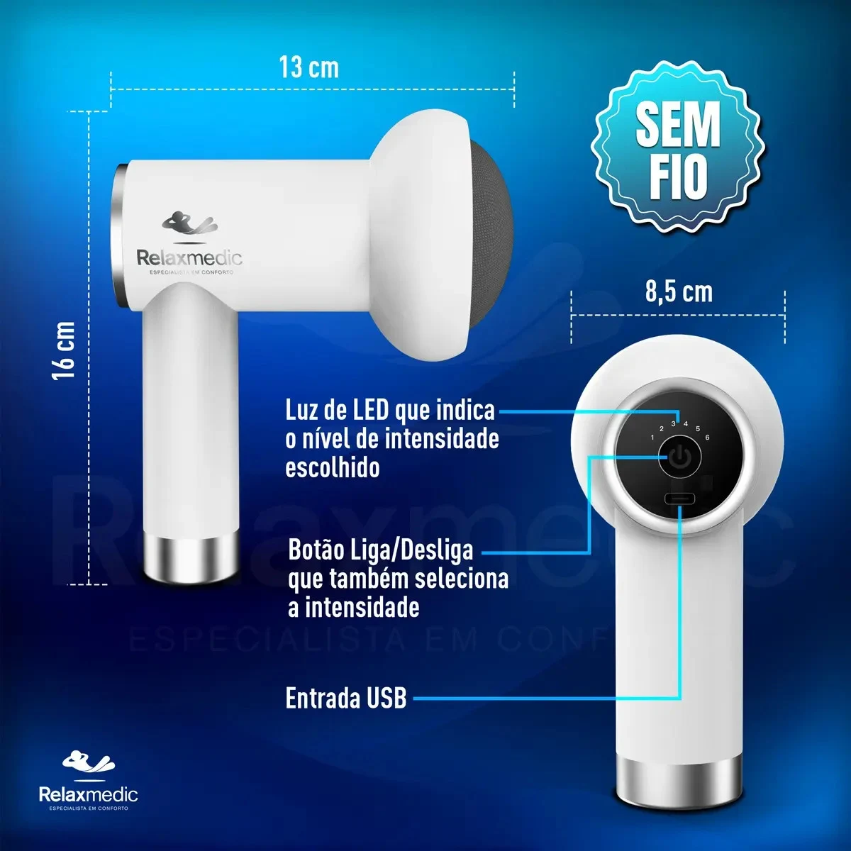 Massageador Elétrico Portátil Relaxmedic Orbit Touch Sem Fio