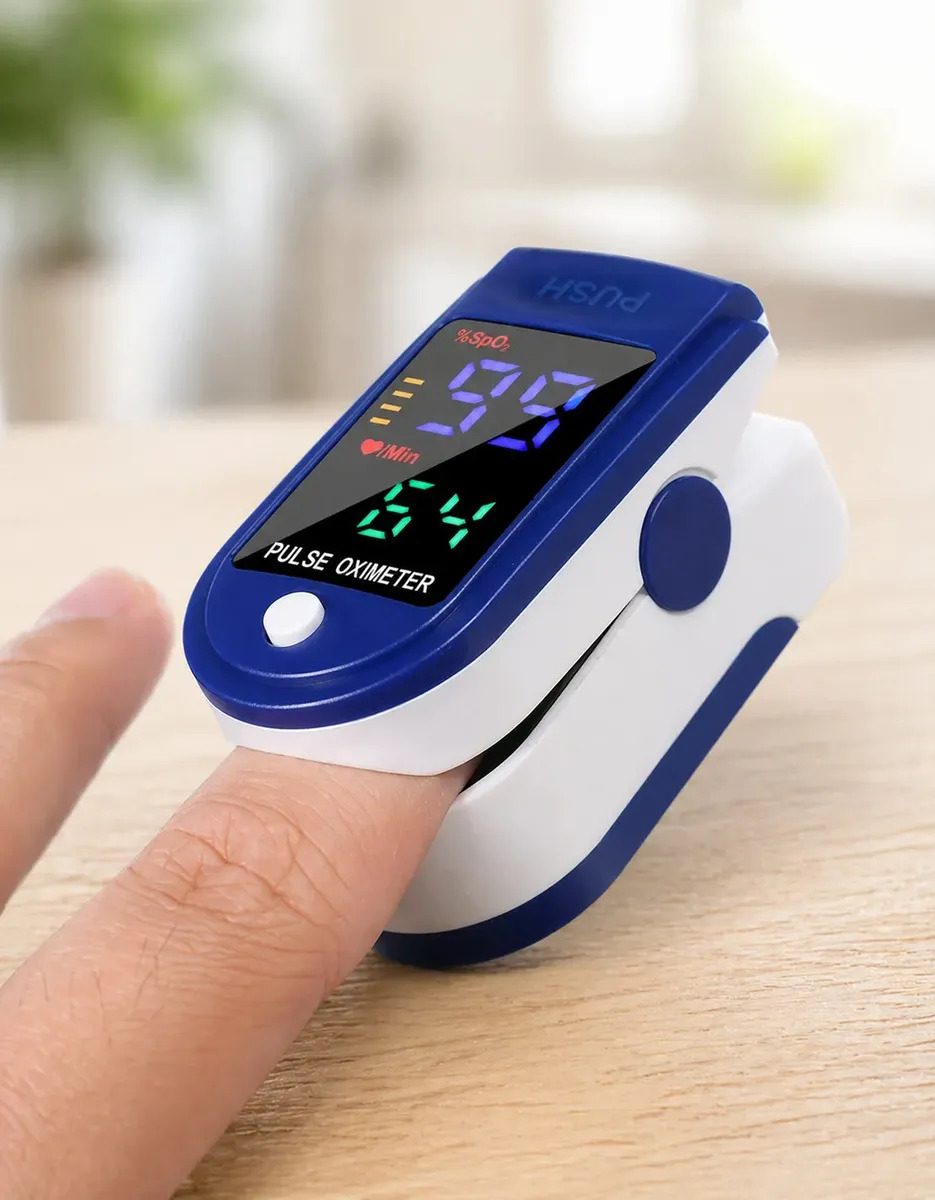Oxímetro Digital De Dedo SpO2 Medidor Saturação Oxigênio Frequência Cardíaca Batimentos Portátil Visor Digital Azul Holotv