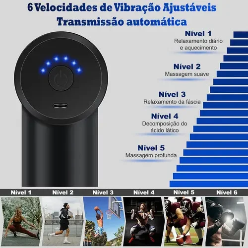 Pistola Massageadora Muscular Yin Yang com 6 Velocidades
