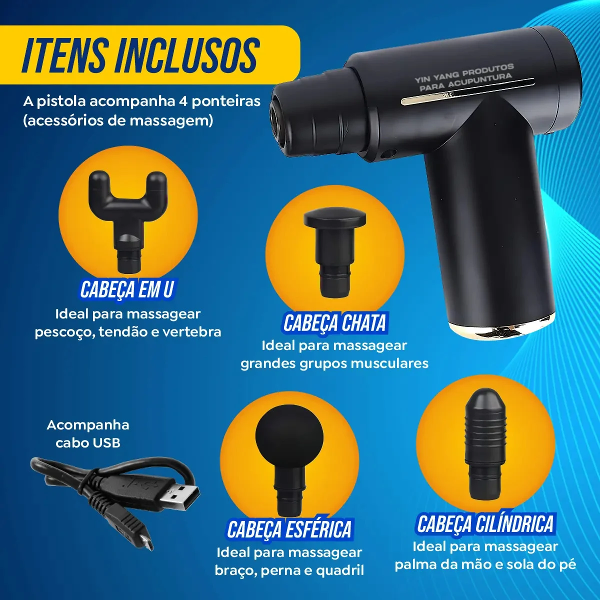 Pistola Massageadora Muscular Yin Yang com 6 Velocidades