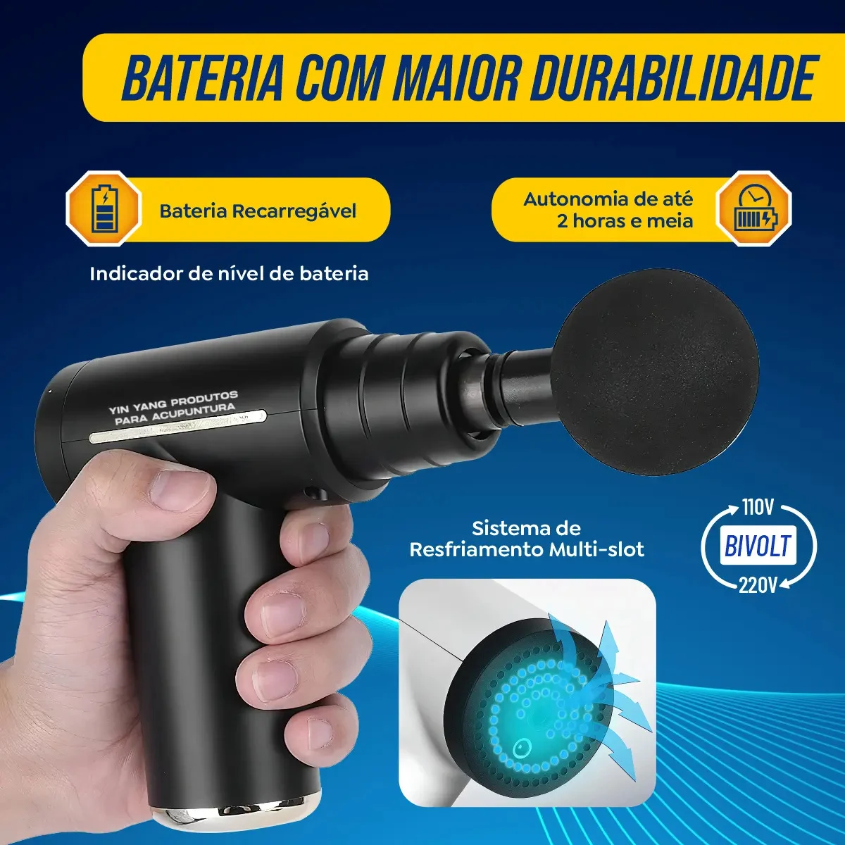 Pistola Massageadora Muscular Yin Yang com 6 Velocidades
