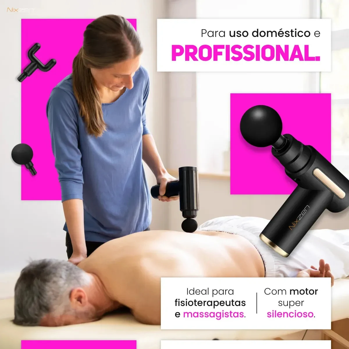 Pistola Massageadora Nixzen Miofascial 6 Velocidades e 4 Ponteiras