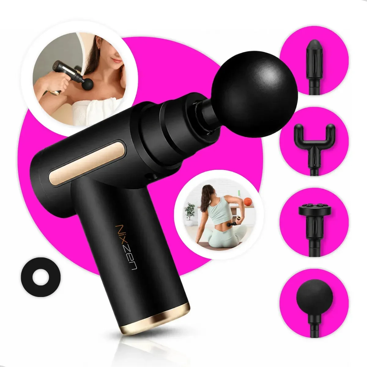 Pistola Massageadora Nixzen Miofascial 6 Velocidades e 4 Ponteiras