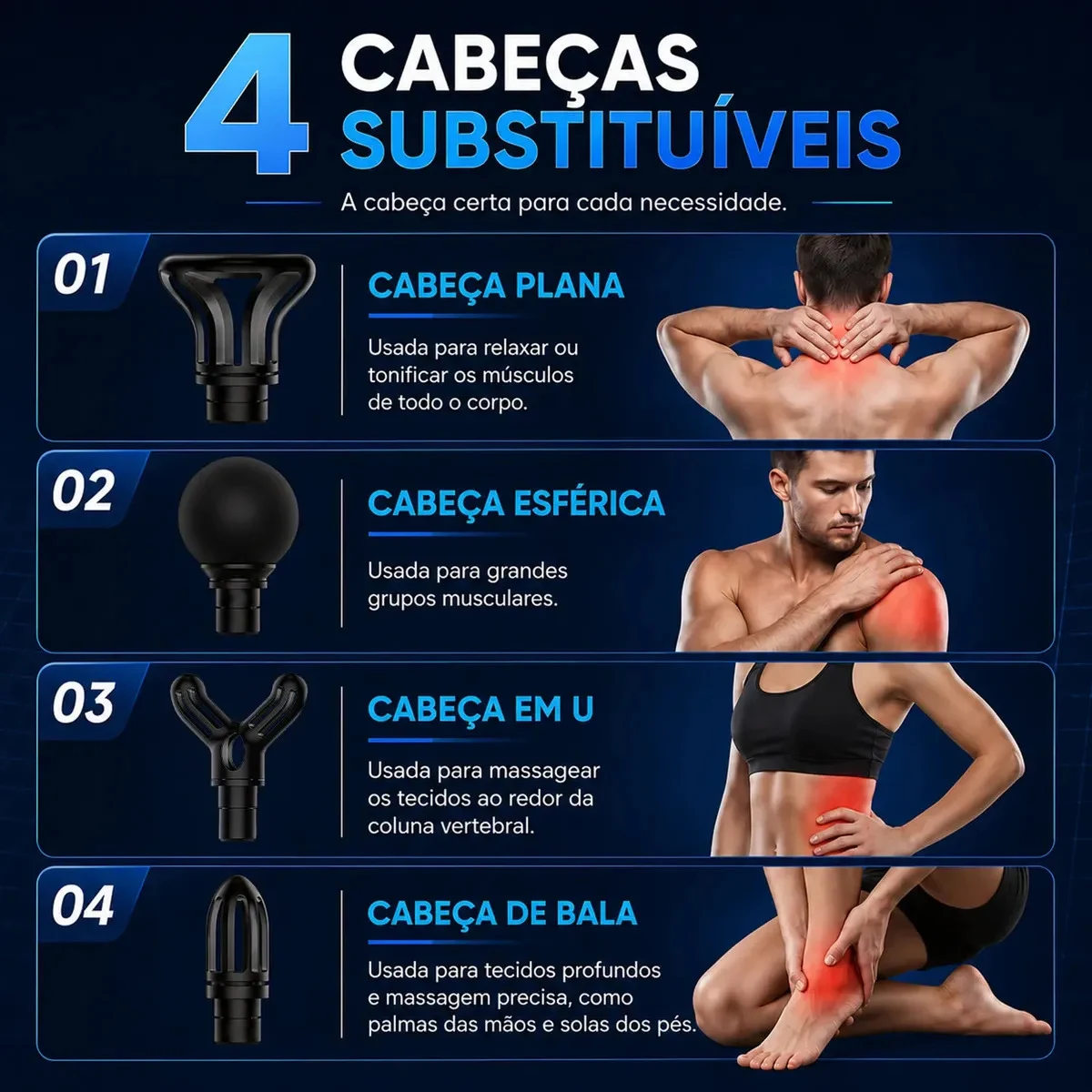 Pistola Massageadora Muscular Inova KV-780 Bivolt com 4 Cabeças