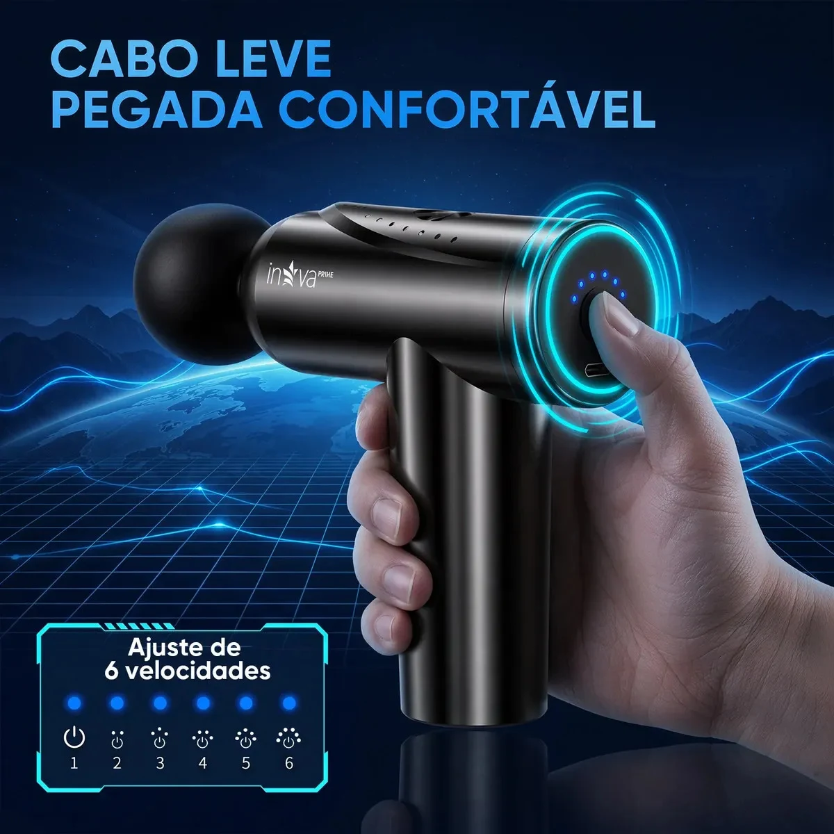 Pistola Massageadora Muscular Inova KV-780 Bivolt com 4 Cabeças
