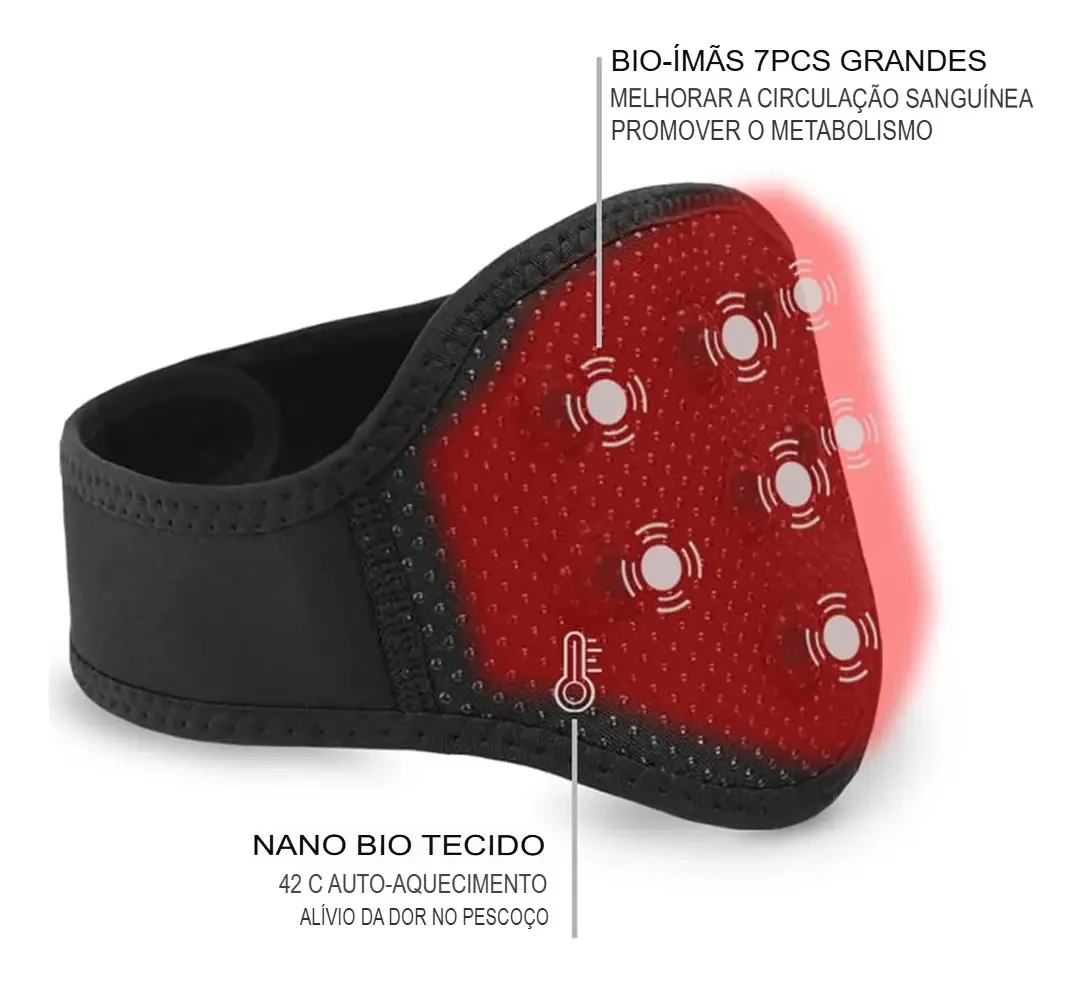 Suporte Pescoço Cinta Colar Magnético Dor Nuca Aquecimento