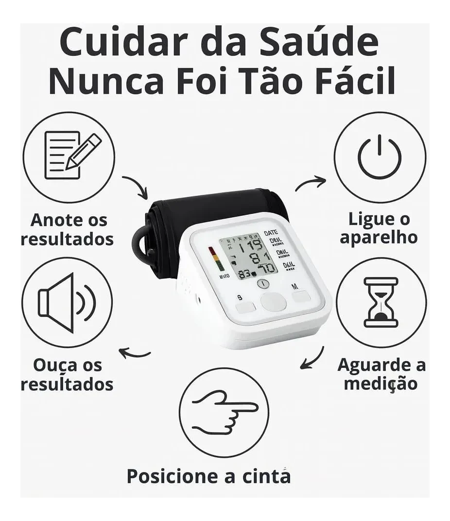 Tensiômetro Digital de Braço Automático Eskinoslog para Medir Pressão e Batimentos Cardíacos