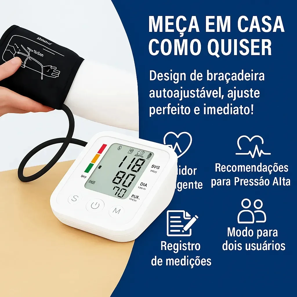 Tensiômetro Digital de Braço Automático Eskinoslog para Medir Pressão e Batimentos Cardíacos