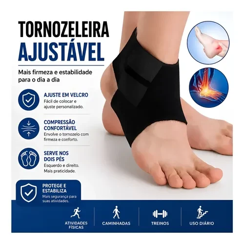 Tornozeleira de Neoprene com Compressão Ajustável Preta