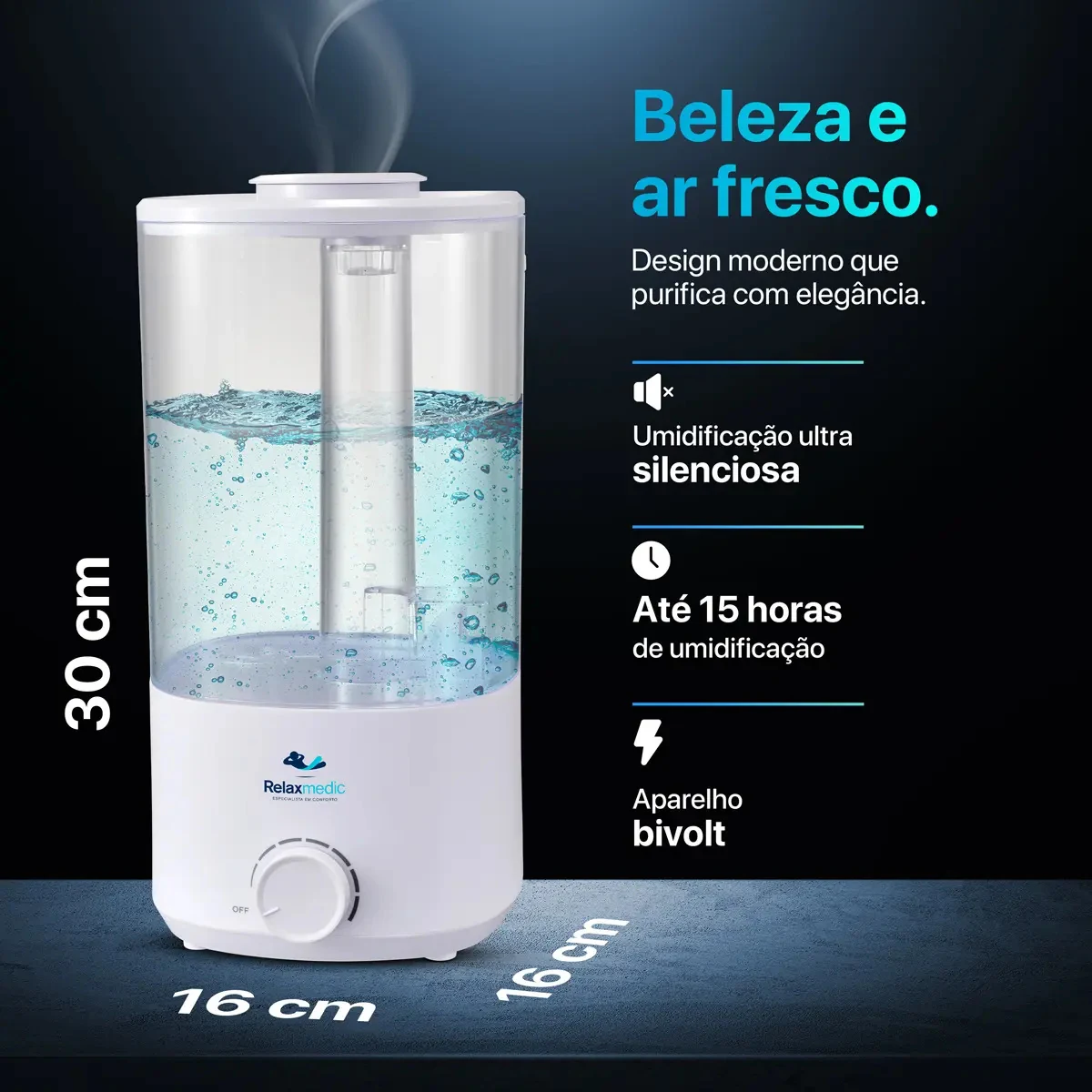 Umidificador Ayro 3l Com Névoa Contínua Relaxmedic Branco