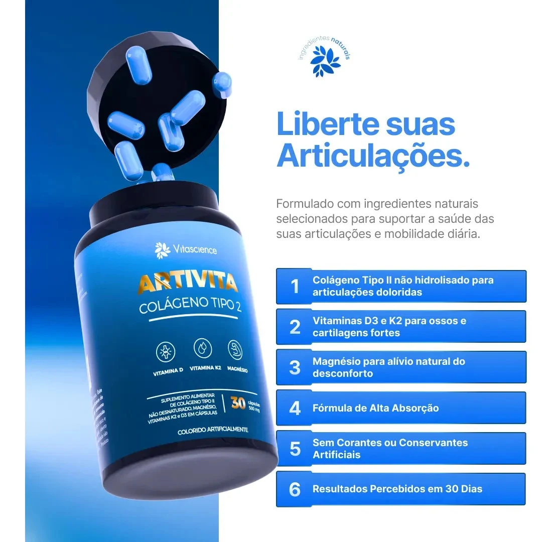 Kit Artivita Vitascience Colágeno Tipo 2 com 3 Potes de 30 Cápsulas