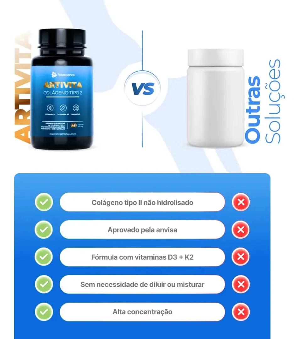 Kit Artivita Vitascience Colágeno Tipo 2 com 3 Potes de 30 Cápsulas