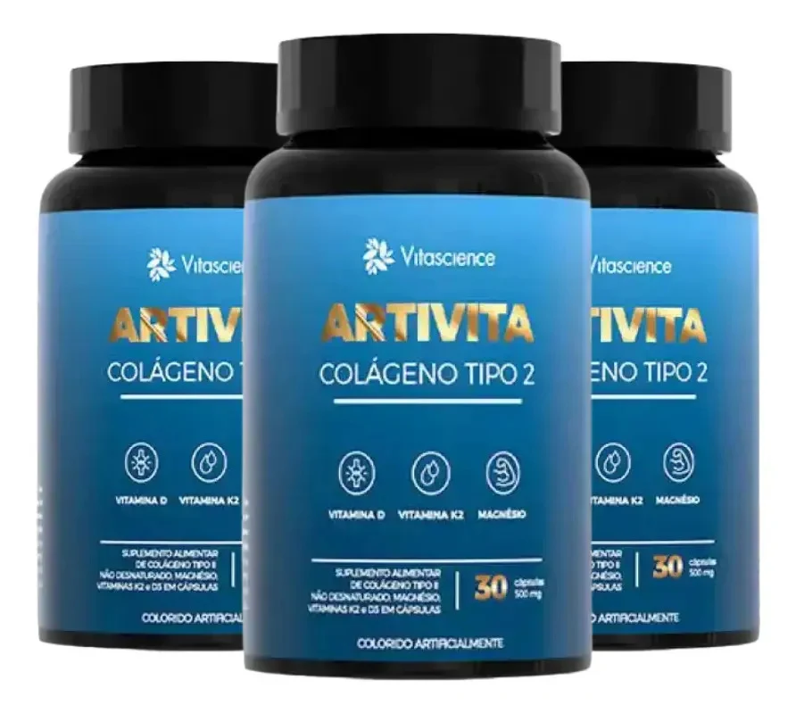 Kit Artivita Vitascience Colágeno Tipo 2 com 3 Potes de 30 Cápsulas
